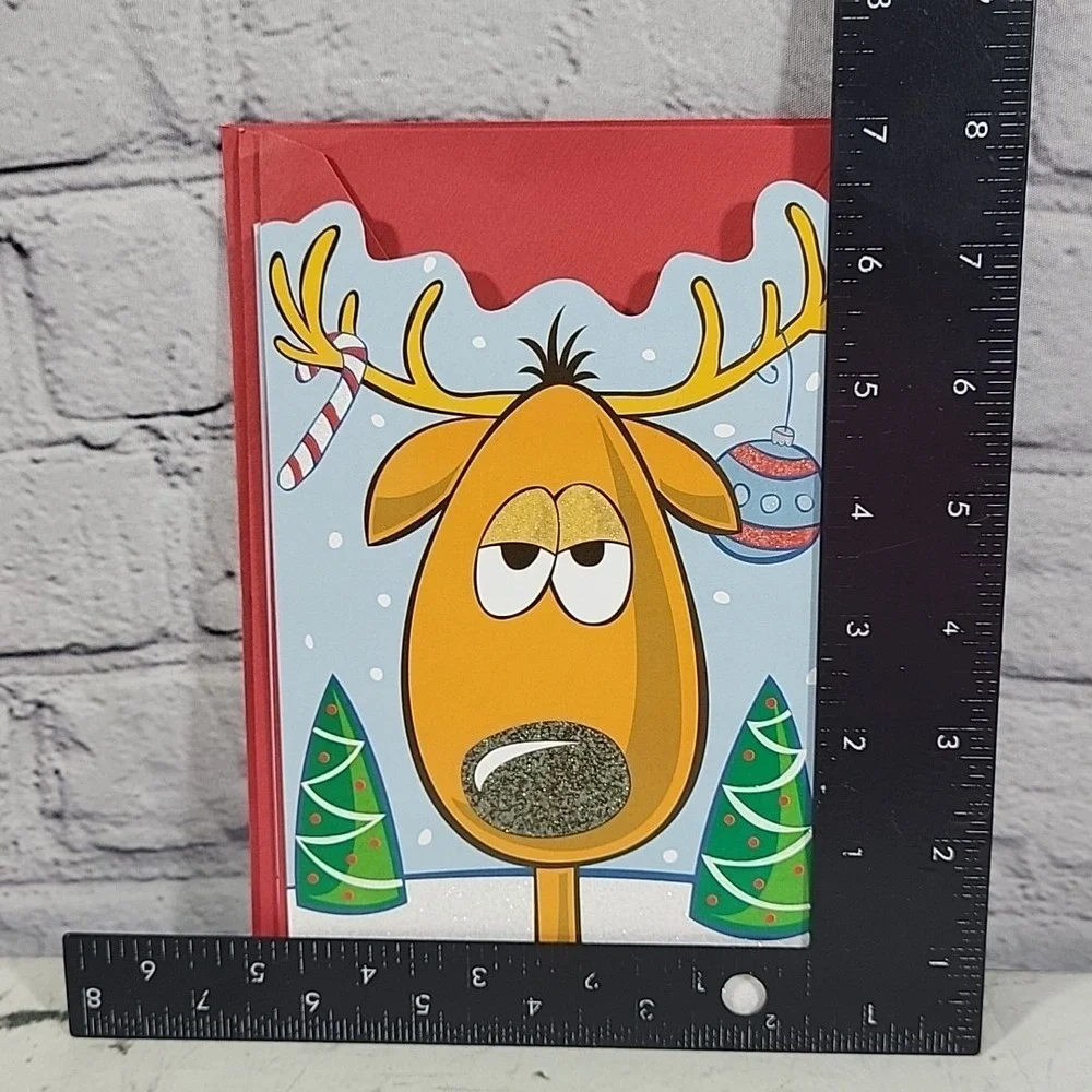 Sweet Seasons Greeting Christmas Cards Lot Of 3 Matching Reindeer Glitter